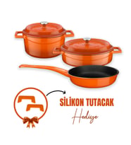 Lava Döküm 3x Trendy Serisi 6 Parça Tencere & Tava Seti (Turuncu)