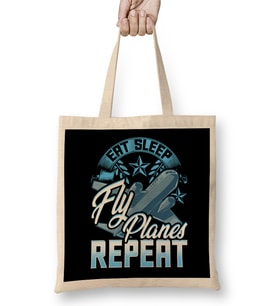 Funny Eat Sleep Fly Planes Repeat Airplane Pilot Bez Çanta Uzun Saplı