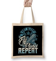 Funny Eat Sleep Fly Planes Repeat Airplane Pilot Bez Çanta Uzun Saplı