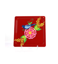 Kare Tepsi Kırmızı Kuşlu (20X20 Cm)