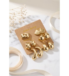 Metalik Kaplama Gold Renk CCB 6 Çift Kadın Küpe Seti TJ-BKP12098
