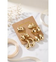 Metalik Kaplama Gold Renk CCB 6 Çift Kadın Küpe Seti TJ-BKP12098