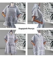 Kişiye Özel İsim Nakışlı Kapüşonlu Çocuk Pançosu (Gri)