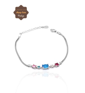 Akuamarin ve Sıra Taşlı 925 Ayar Gümüş Kadın Bileklik 201023530