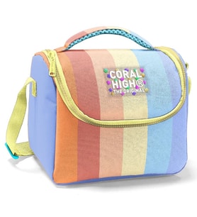 Coral High İlkokul Kız Çocuk Okul Beslenme Çantası, Turuncu Sarı Mavi Renkli Çizgili, Termoslu (Isı Yalıtımlı) (Çok Renkli)