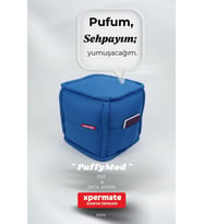 Dekoratif Kare Puf Orta Sehpa Ayak Uzatma Puf 40x40x42 Cm Puffymod (Mavi)