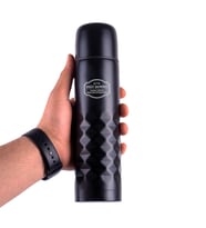 Babaya Hediye Çift Katlı Kapaklı Siyah Çelik Termos Matara 0.50 Litre