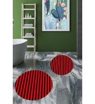 EVDEYA Dijital Yıkanabilir Çizgili Modern İkili Banyo Paspas Yuvarlak Klozet Takımı, YKLOZET-50-KIRMIZI, (Kırmızı)