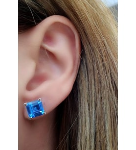 Sky Diamond Blue Creative Sapphire 925ayar Gümüş Kare Tek Taş Küpe
