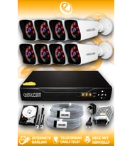 ELITCAM 8 Kameralı Kare 8 Dış Kamera Set 2 TB HDD Full HD Gece Görüşlü Güvenlik Kamerası Sistemi