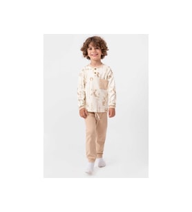 Alfabe Desenli Bej Erkek Çocuk Pijama Takımı