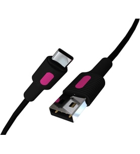 Coral USB A-C Hızlı Şarj Kablosu, Siyah Kablo, Fuşya/Siyah Uçlar (120 CM)