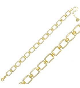 925 Ayar Gümüş Gold Kare Taşlı Bileklik