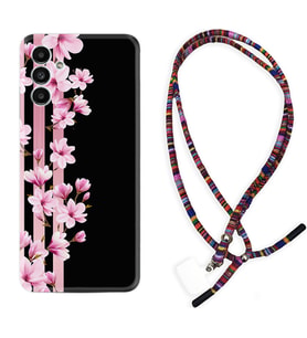 Samsung A23 A31 A32 A50 A51 A52 A53 A70 Kılıf Boyun Asklı Rasta Silikon Pink Flowers 3 1393
