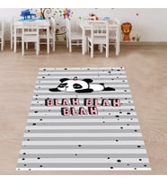 Panda Desenli Dijital Baskı Yıkanabilir Kaymaz Taban Leke Tutmaz Çocuk ve Bebek Odası Halısı (Gri)