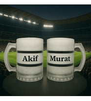 BK Gift Kişiye Özel Siyah Beyaz Taraftar İsimli 2’li Buzlu Cam Bira Bardağı 50cl-1 , Taraftar Hediyesi, Arkadaş Hediye