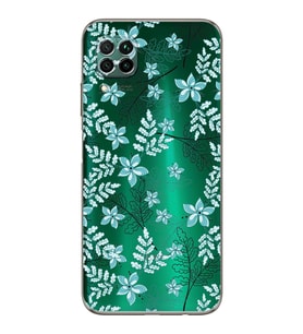 PrintiFy Huawei P40 Lite Uyumlu Kamera Korumalı Floral Su Yeşili Tasarımlı Şeffaf Silikon Kılıf