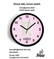İsme Özel R Harfli Pembe Çocuk Odası Duvar Saati Orta Boy 30 cm Siyah Camlı Sessiz