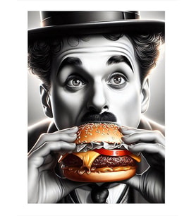 Hamburger Yiyen Charlie Chaplin Model Mdf tablo