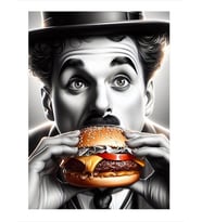 Hamburger Yiyen Charlie Chaplin Model Mdf tablo