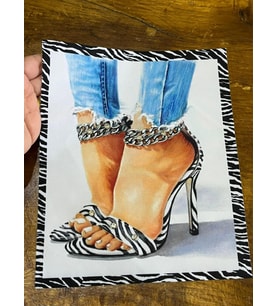 ZİRKON TAŞLI ZEBRA AYAKKABILI KIZ ARMA DİKİŞ APLİKE 23X19 CM