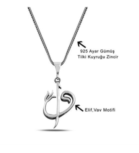 Gümüş Elif Vav Yazılı Kolye