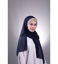 Lacivert-Gold Arkadan Bağlamalı Şal Şifon Üç Bantlı Simli Pileli 1835_0202