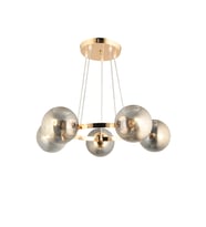 Kardelen Gold 5 Li Halka Füme Glop Camlı Modern Avize