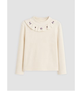 LCW baby Ekru Nakışlı Fırfırlı Kız Çocuk Tişört