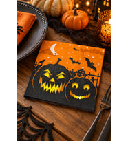 Halloween Cadılar Bayramı Balkabağı Desenli Dekorlu Parti Peçetesi 20'li Turuncu Siyah 33x33 cm