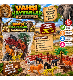 Oyuncak Vahşi Hayvanlar Seti Hayvan Figürleri Çit ve Ağaç Aksesuarları Safari ve Orman Dünyası
