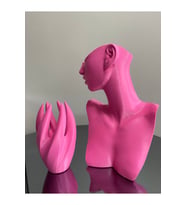 Pembe Renk Dekoratif Takı Mankeni ve El 2'li Set Takı Teşhir Standı 21 Cm Takı Organizeri Küpe Kolye