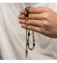 Sıkma Kehribar Kazaz Püsküllü 1000 Ayar Gümüş Tesbih (Bej)