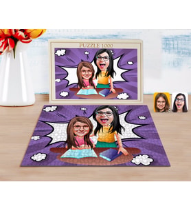 BK Gift Kişiye Özel Anne Kız Karikatürlü 1000 Parça Profesyonel Puzzle-1
