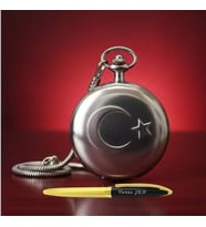 Kişiye Özel İsim Yazılı Kalem ve Ay Yıldızlı Köstekli Saat Hediye Seti