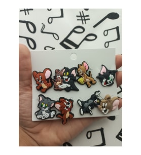 Tom ve Jerry Çizgi Film Desen Terlik Süsü Jibbitz Aksesuarı 8 Adet (Çok Renkli)