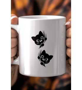 Sevimli Kedi Desenli 330ml Baskılı Beyaz Seramik Kupa Bardak