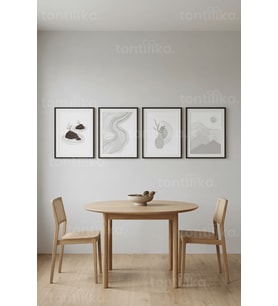 Modern Minimalist Soyut Manzara ve Organik Çizgiler 4’lü Ahşap Çerçeveli Tablo Seti