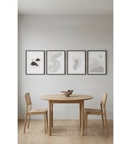 Modern Minimalist Soyut Manzara ve Organik Çizgiler 4’lü Ahşap Çerçeveli Tablo Seti