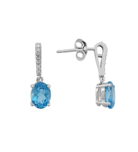 Pırlanta ve Oval Mavi Topaz Taşlı Küpe