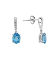 Pırlanta ve Oval Mavi Topaz Taşlı Küpe