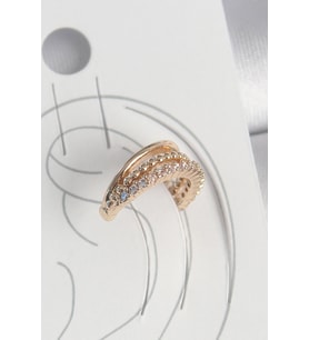 Pirinç Gold Renk Zirkon Taşlı 3'Lü Sıralı Model Kadın Kıkırdak Küpe