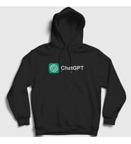 Presmono Unisex Beyaz Logo Ai Chatgpt Yapay Zeka Kapüşonlu Sweatshirt 442459tt (Siyah)