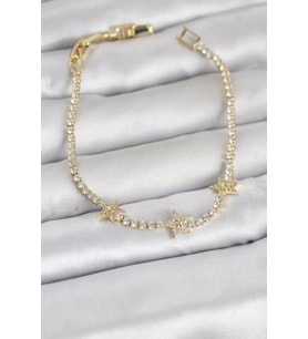 Pirinç Gold Renk Minimal Yıldız Model Zirkon Taşlı Su Yolu Kadın Bileklik - TJ-BB8379