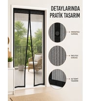 Mıknatıslı Kapı Sinekliği Otomatik Kapanan Siyah File Balkon ve Teras Sinekliği