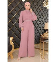 Taş Detaylı Şifon Tulum Abiye Gül Kurusu MSW19153-3