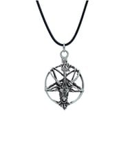 Pentagram Yıldızı Keçi Kafası Deri ip Kolye - Gümüş Kaplama - Kadın Erkek Kolye - No:914