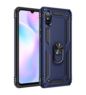 Xiaomi Redmi 9A Kılıf Metal Solid Yüzüklü Standlı Military Ring SRS (Lacivert)