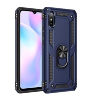 Xiaomi Redmi 9A Kılıf Metal Solid Yüzüklü Standlı Military Ring SRS (Lacivert)