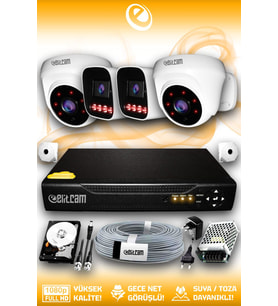 Elitcam 4 Kameralı Zebra 2 İç Kamera Set 500 GB 5 MP Full HD Gece Görüşlü Güvenlik Kamerası Sistemi